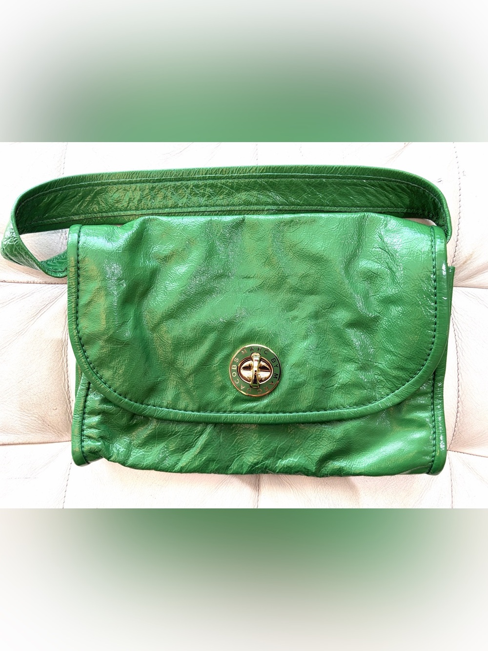 Marc by Marc Jacobs Green Patent Leather Turn-Lock Shoulder Bag with Gold Hardwa